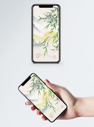 水墨柳叶柳树手机壁纸模板