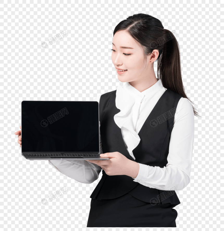 手拿笔记本电脑的职场女性图片