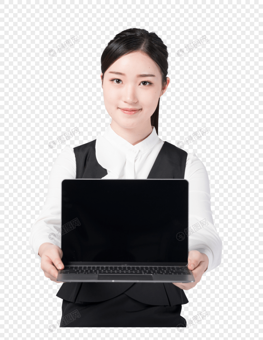 手拿笔记本电脑的职场女性图片