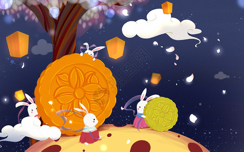 拿月饼的仙女中秋节插画