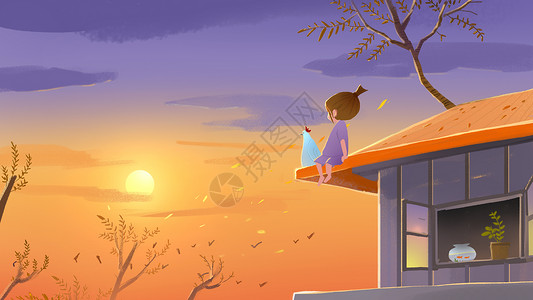 大公鸡素材秋天的夕阳插画