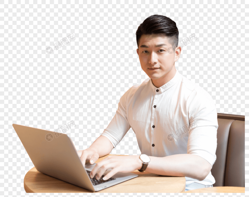 咖啡馆休闲放松使用笔记本电脑的年轻男性图片