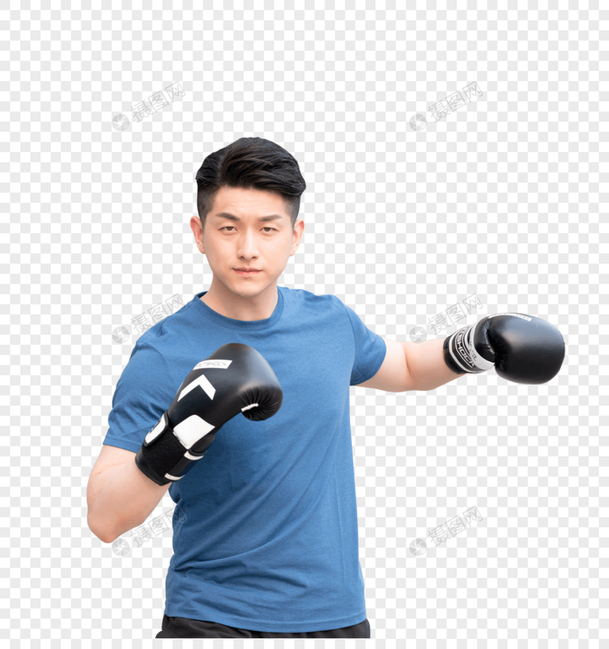 男性户外运动戴拳击手套锻炼图片