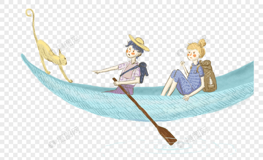 划船的男孩女孩图片