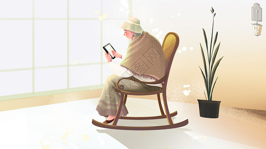 老人坐着摇椅老人晚年温馨插画插画