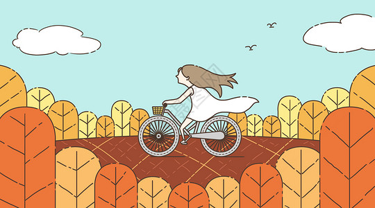 立秋女孩骑自行车插画背景图片