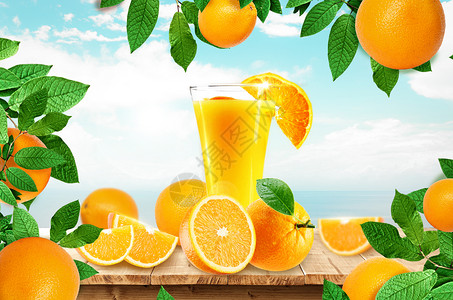 海边的树清凉橙汁场景设计图片