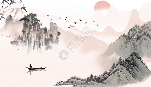 秋山创意水墨中国风设计图片