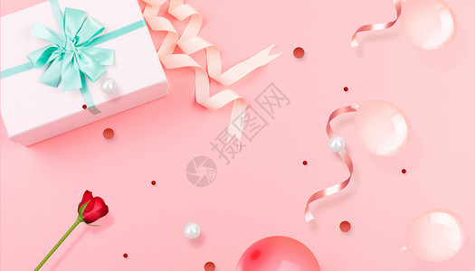 一朵白花礼物浪漫礼盒背景设计图片