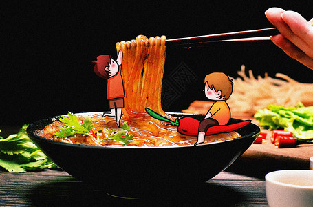 川菜食材吃粉条创意摄影插画插画