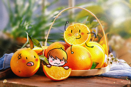 脐橙汁吃橙子创意摄影插画插画