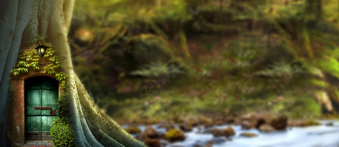 梦幻的门素材梦幻森林背景设计图片