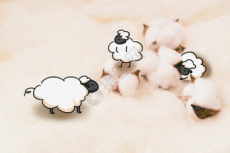 纺织材料可爱小绵羊创意摄影插画插画
