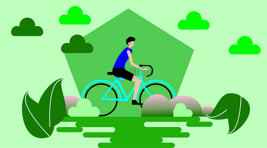 骑单车扁平矢量插画图片