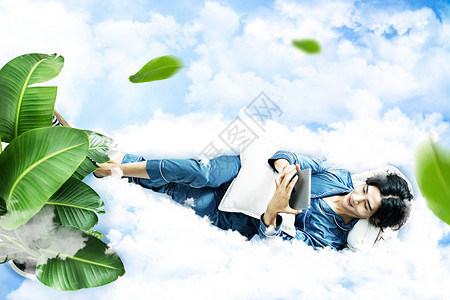 男人躺躺在云上的人设计图片