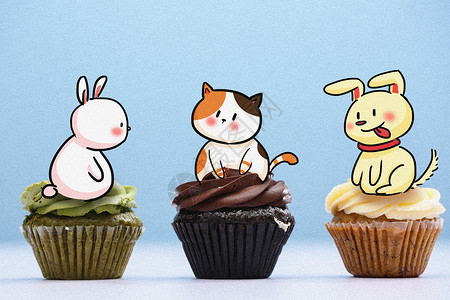 吃货最可爱动物小蛋糕创意摄影插画插画