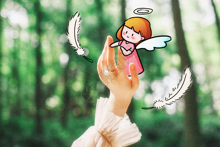 森系少女手中的天使创意摄影插画插画