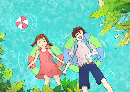 夏天情侣皮球和绿叶高清图片
