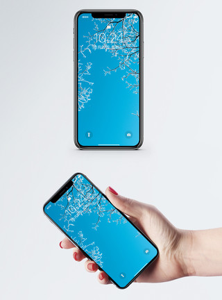 蓝天雪雪后树枝手机壁纸模板