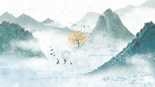 中国风山水背景插画背景图片