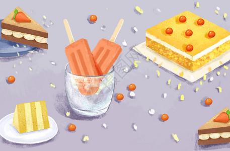 饮品蛋糕夏季清新甜点背景插画