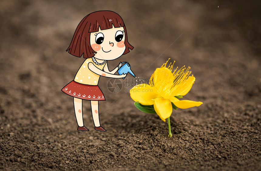 小女孩浇花图片