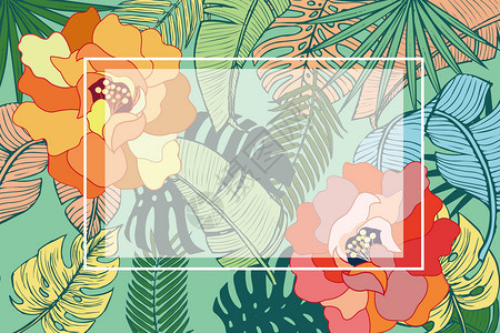绿叶装饰藤条植物花卉背景插画