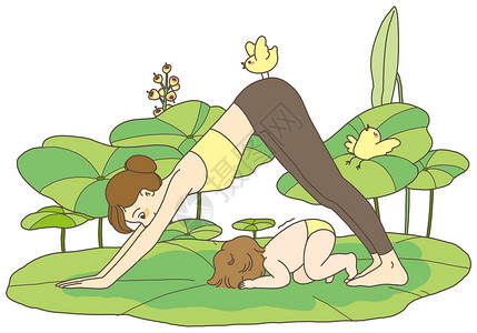 唯美健身亲子瑜伽插画