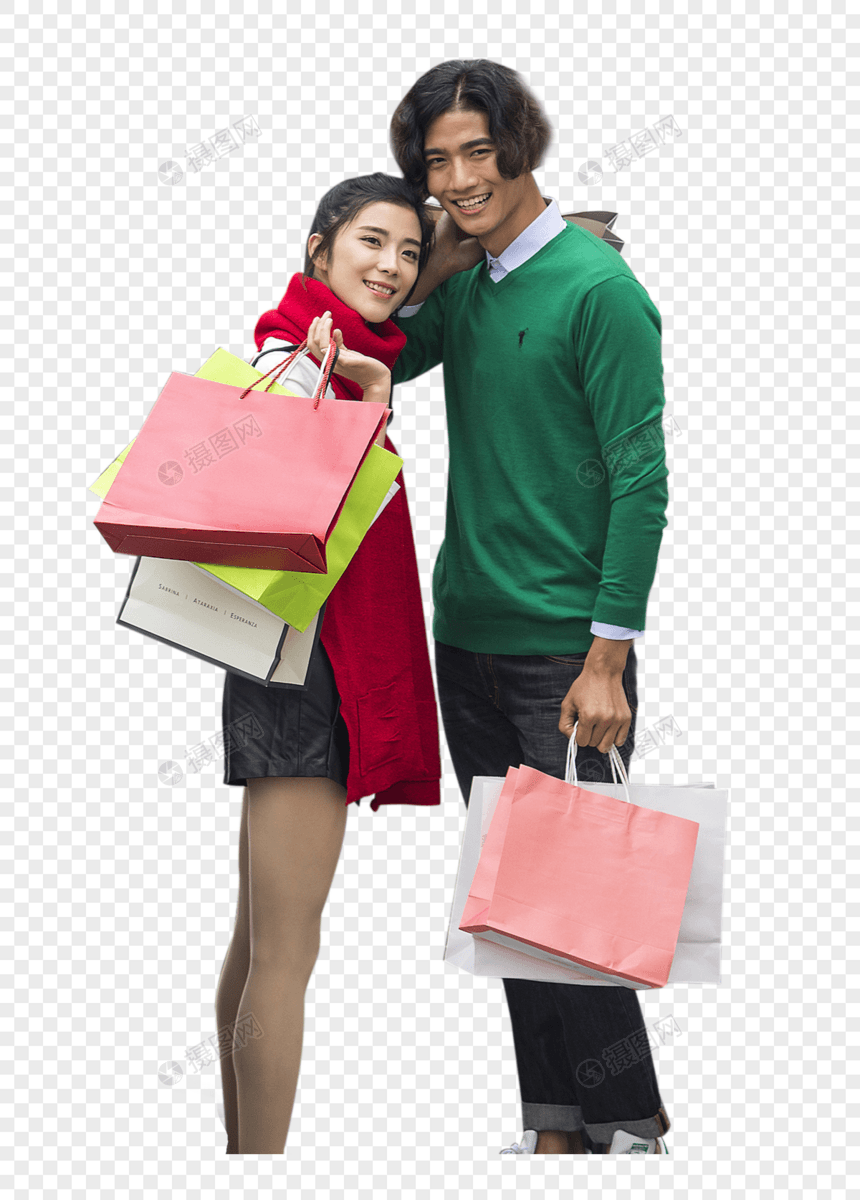 男女情侣在商场疯狂购物图片