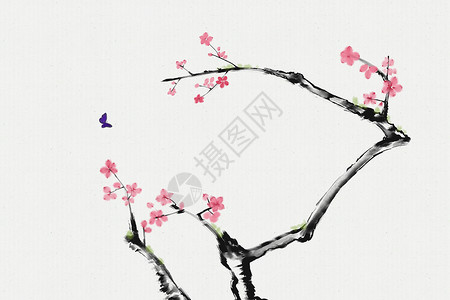 树木纹理素材水墨花卉插画