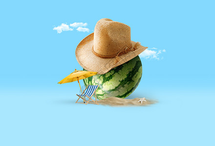坐在西瓜上夏日水果设计图片