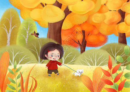 秋季红色树木秋季秋游插画