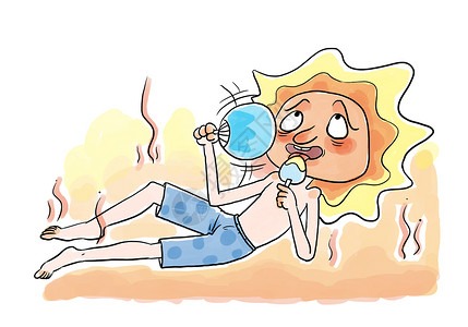 卡通送水素材高温防暑插画