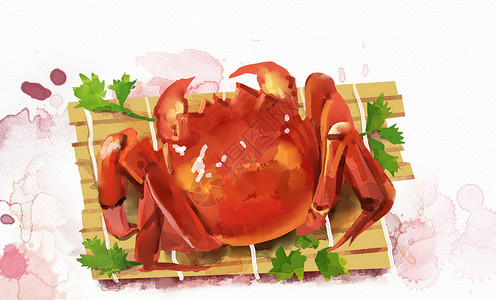 海鲜汤粿条大闸蟹插画插画