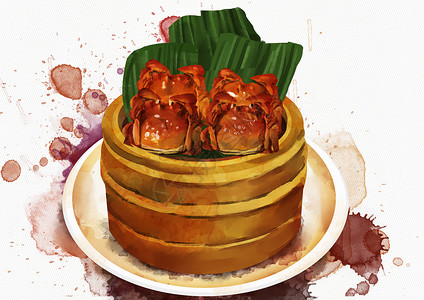 中国菜美味大闸蟹插画插画