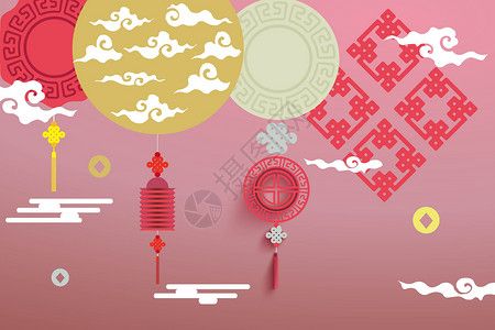 矢量粉色装饰花中国风背景插画