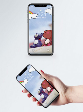棕色玩具熊玩偶卡通可爱手机壁纸模板