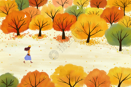 秋天手绘秋天树林高清图片