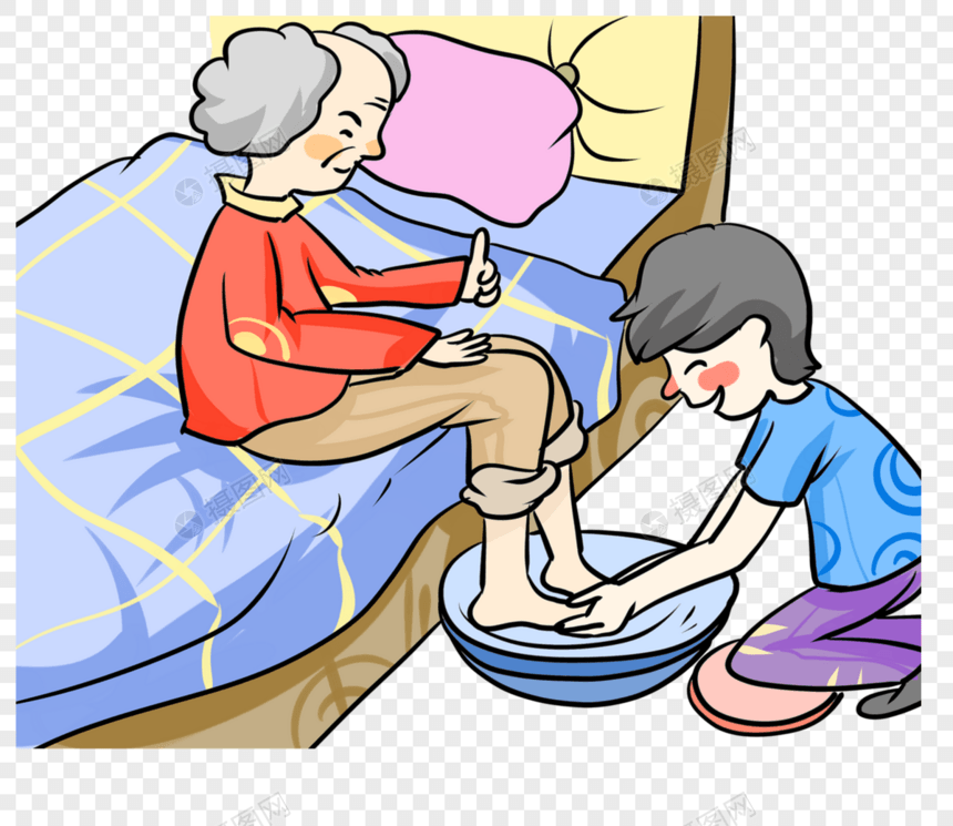 男孩给奶奶洗脚图片