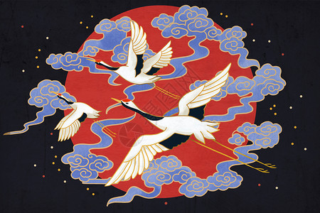 鹤手绘中国风仙鹤插画