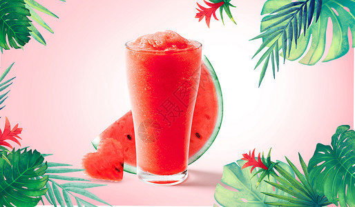 西瓜鲜榨果汁夏季清凉饮料设计图片