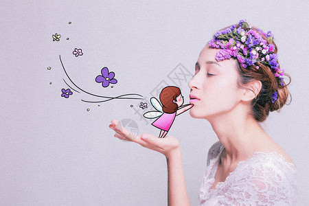 紫色礼服花仙子创意摄影插画插画