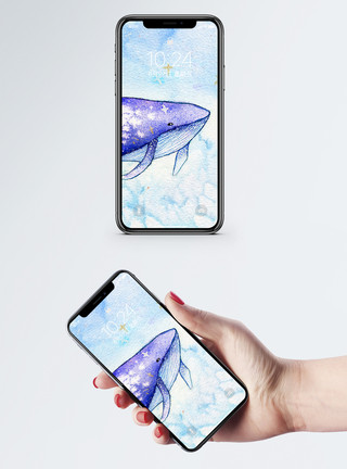 水彩海洋星空鲸鱼手机壁纸模板