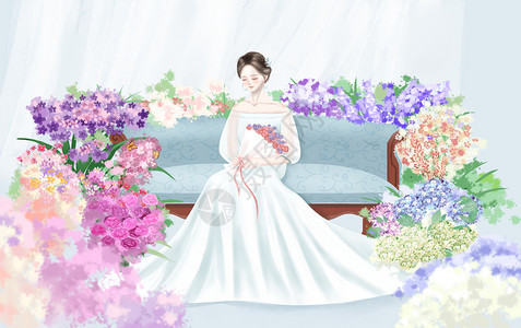唯美新娘新娘插画