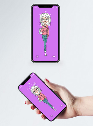 紫色闹钟卡通女孩手机壁纸模板