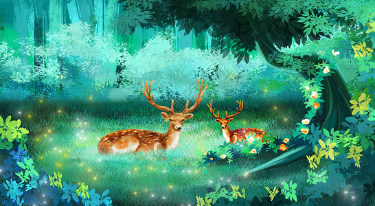 树林中的鹿林中鹿插画