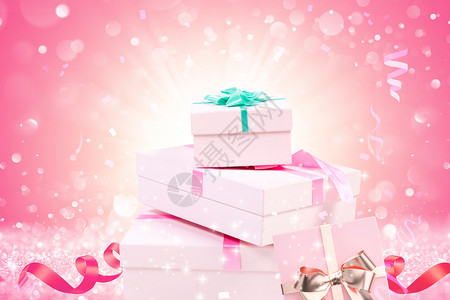 节日粉红色丝带节日礼盒设计图片