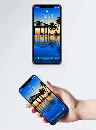 椰树背景插画海边度假手机壁纸模板