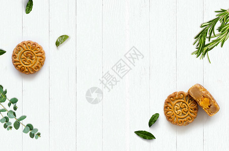 薰衣草和迷迭香中秋月饼桌面背景设计图片