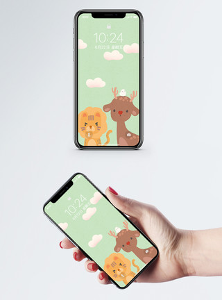 狮子手绘小动物手机壁纸模板